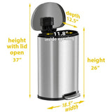 13 Gallon Stainless Steel Semi-Round Soft Step with Plastic Liner