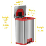 13 Gallon Stainless Steel Pedal-Sensor (Red Trim)