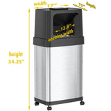 18 Gallon Dual Push Door Rectangular Stainless Steel Trash Can with AbsorbX Odor Control and Wheels