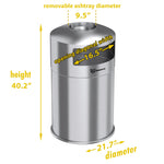 50 Gallon Indoor Dual Side-Entry Stainless Steel Round Trash Can with Removable Ashtray