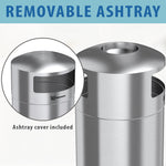 50 Gallon Outdoor Dual Side-Entry Stainless Steel Round Trash Can with Removable Ashtray