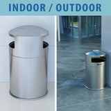 50 Gallon Outdoor Dual Side-Entry Stainless Steel Round Trash Can with Removable Ashtray