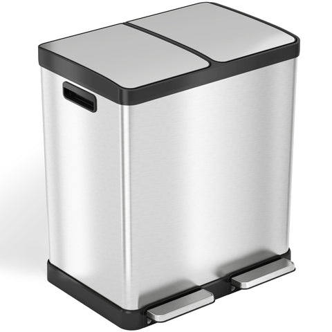 16 Gallon Stainless Steel Combination Recycle and Step Trash Can