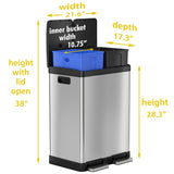 16 Gallon Stainless Steel Combination Recycle and Step Trash Can